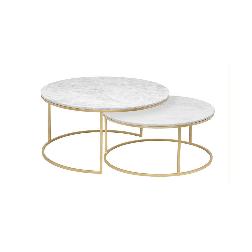 AMELIA Nesting Coffee Tables (set of 2) Marble top Gold finish