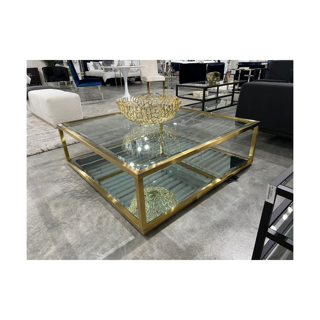 CASPIAN Coffee Table GY-CT-8206SQ-BG BRUSHED GOLD, tempered glass top with mirror base