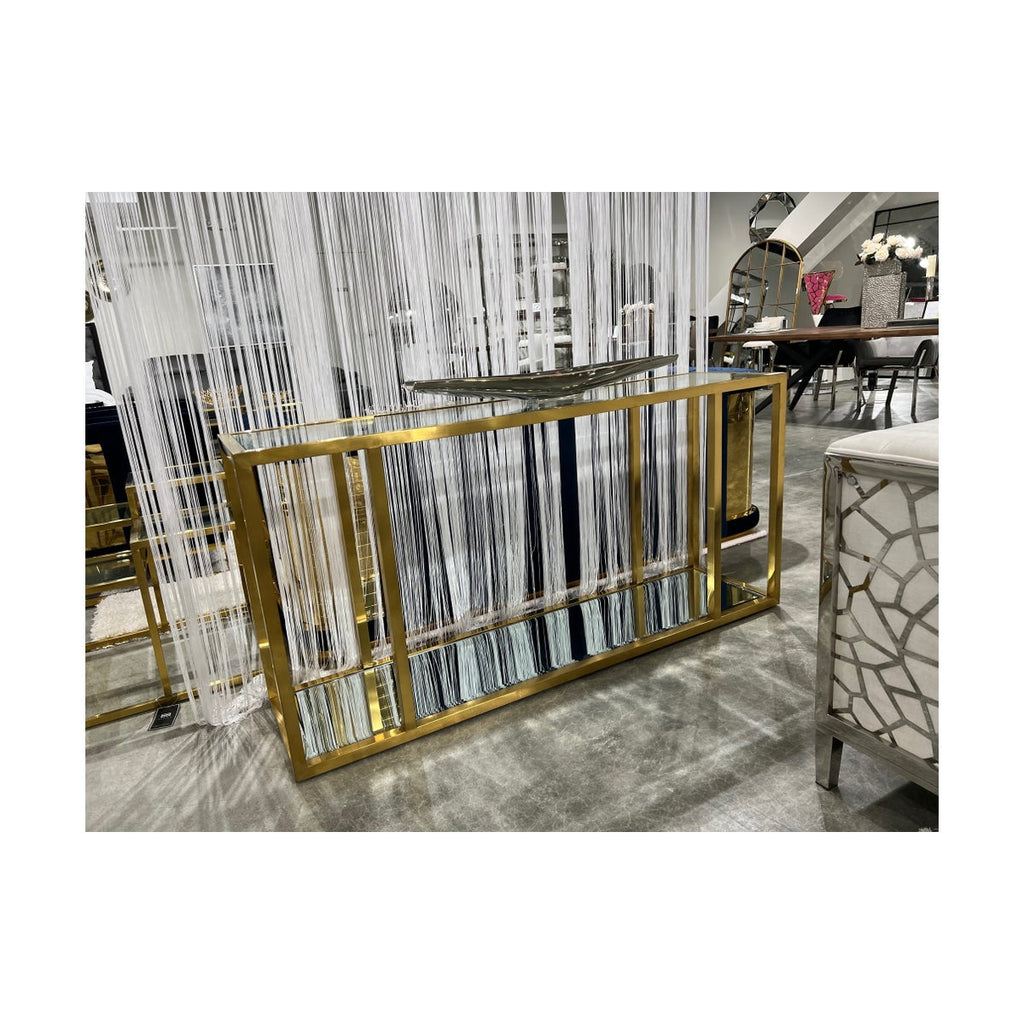 CASPIAN Console Table GY-CST-8206-BG BRUSHED GOLD, tempered glass with mirror base