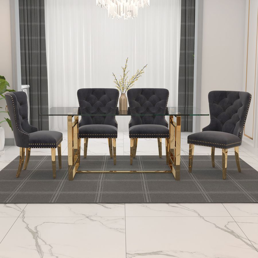 Eros/Mizal 5pc Dining Set in Gold with Grey Chair