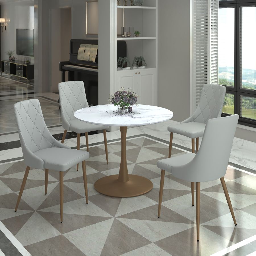 Zilo/Antoine Small 5pc Dining Set in Aged Gold with Light Grey Chair