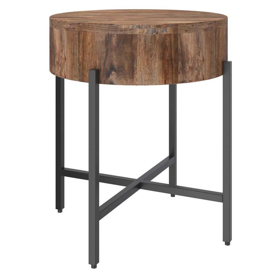 Blox Round Accent Table in Natural and Black