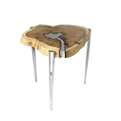 AKIS Side Table XC-4255B Natural Wood w/ Aluminum fill
