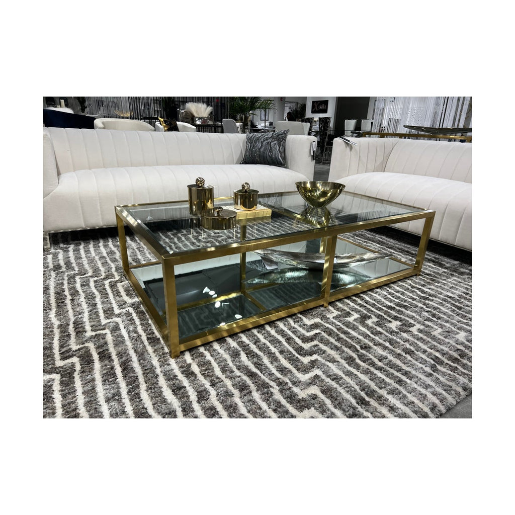CASPIAN Coffee Table GY-CT-8206RECT-BG BRUSHED GOLD, tempered glass top with mirror base 150x80x40cm