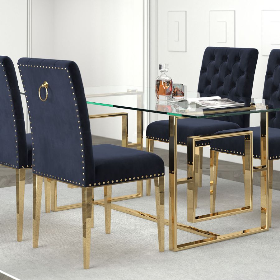 Azul Side Chair, set of 2, in Black with Gold Legs