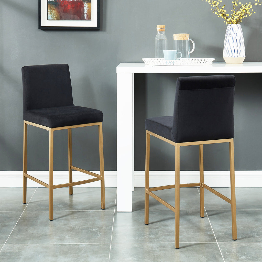 Diego 26'' Counter Stool, set of 2, in Black with Gold Legs