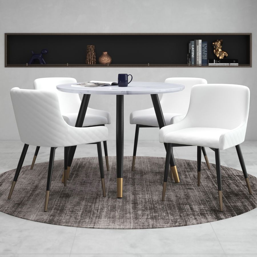 Emery/Xander 5pc Dining Set in White with White Chair