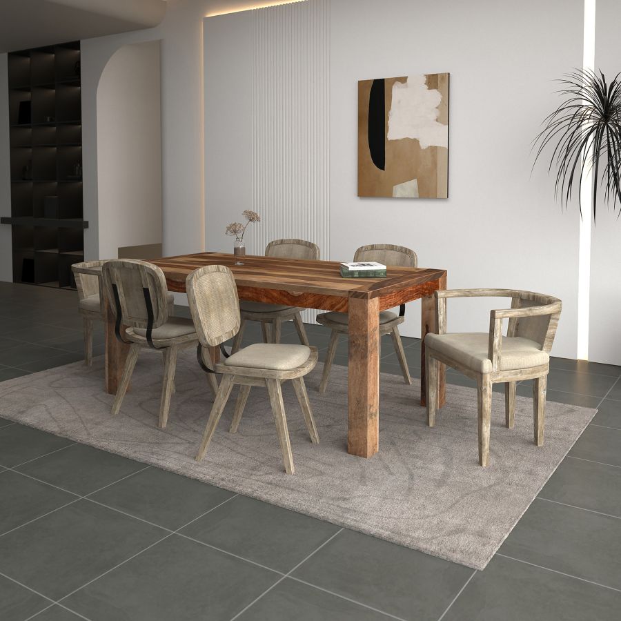 Krish/Aster/Odin 7pc Dining Set in Sheesham with Beige Chairs