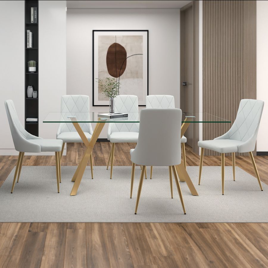 Stark/Antoine 7pc Dining Set in Aged Gold with Light Grey Chair