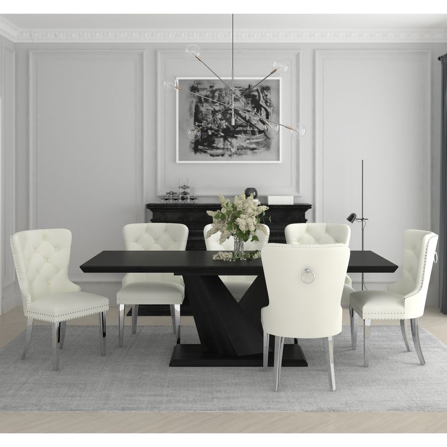 Eclipse/Hollis 7pc Dining Set in Black with Ivory Chair