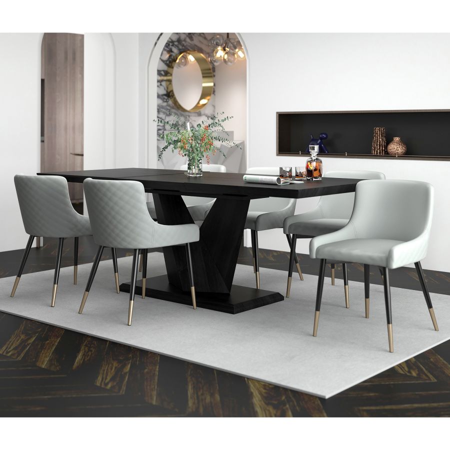 Eclipse/Xander 7pc Dining Set in Black with Light Grey Chair