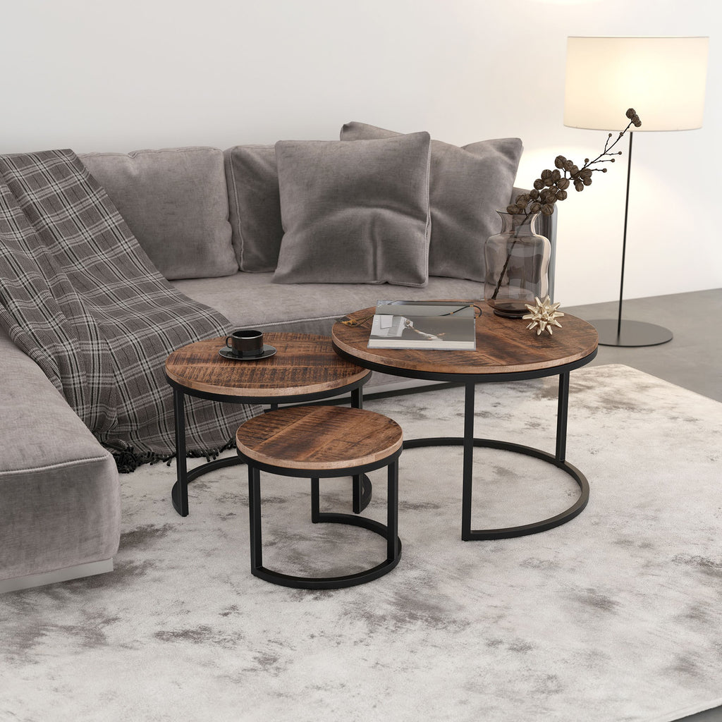 Darsh 3pc Coffee Table Set in Washed Grey and Black