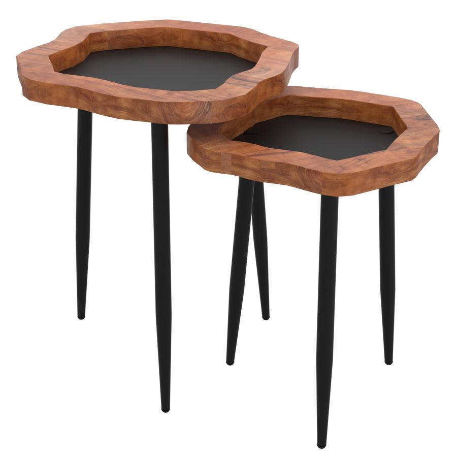 Disha 2pc Accent Table Set in Natural and Black
