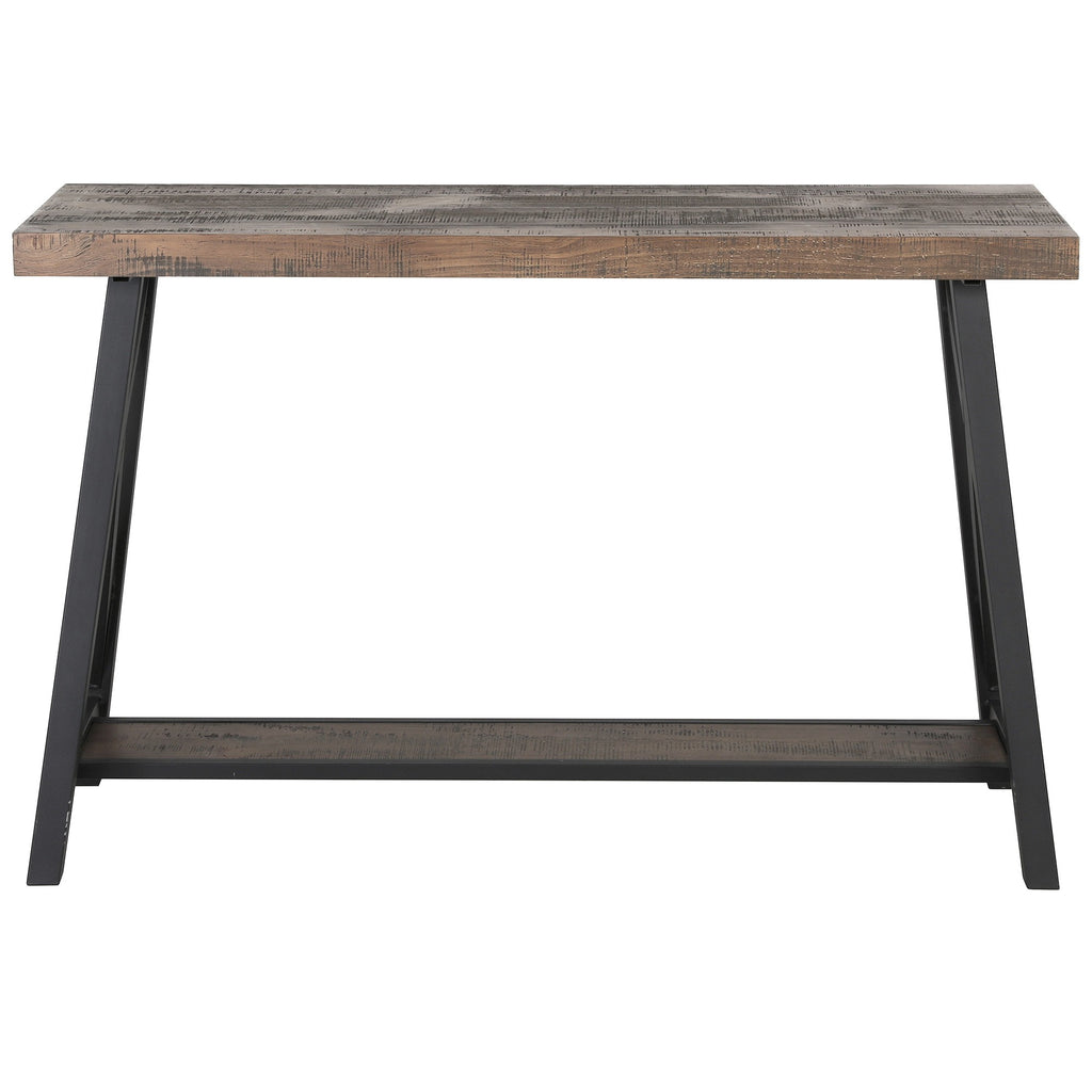 Langport Console Table in Rustic Oak and black