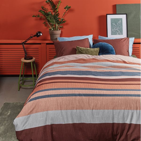 AMBRE BLUE, PINK AND BURGUNDY STRIPED DUVET COVER
