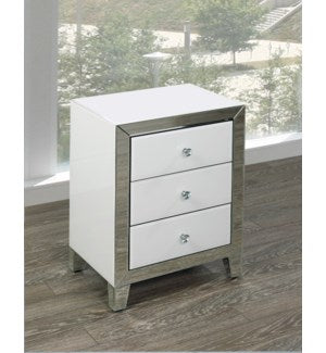 White Mirror Glass Side Table Small 3 Drawer GY-WHT001