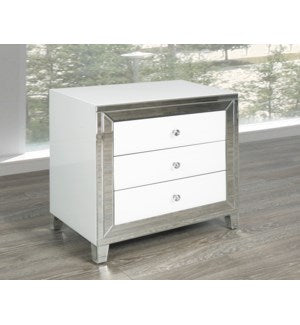 White Mirror Glass Side Table 3 Drawer GY-WHT002