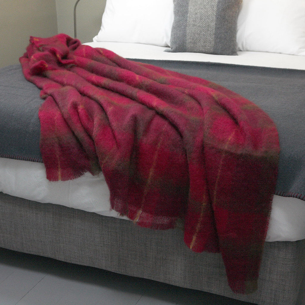 CRANBERRY MOHAIR WOOL THROW BY CUSHENDALE